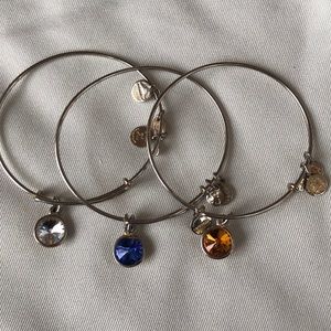 Birthstone Alex and Ani bracelets in silver.